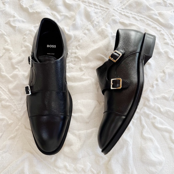 BOSS Double Strap Monk Leather Grain Shoes Size 7.5 - Picture 4 of 11
